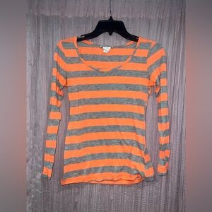 Orange and Gray Long Sleeve Fitted Crew Neck Tee